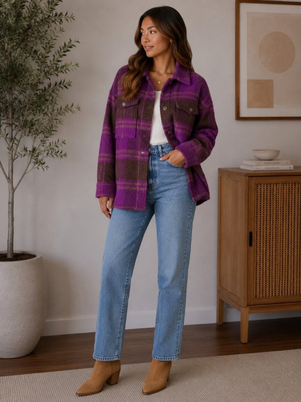 NEW Good American Plaid Wool Blend Jacket Size 1/2 (US sizes 2-4) - Pop Thistle